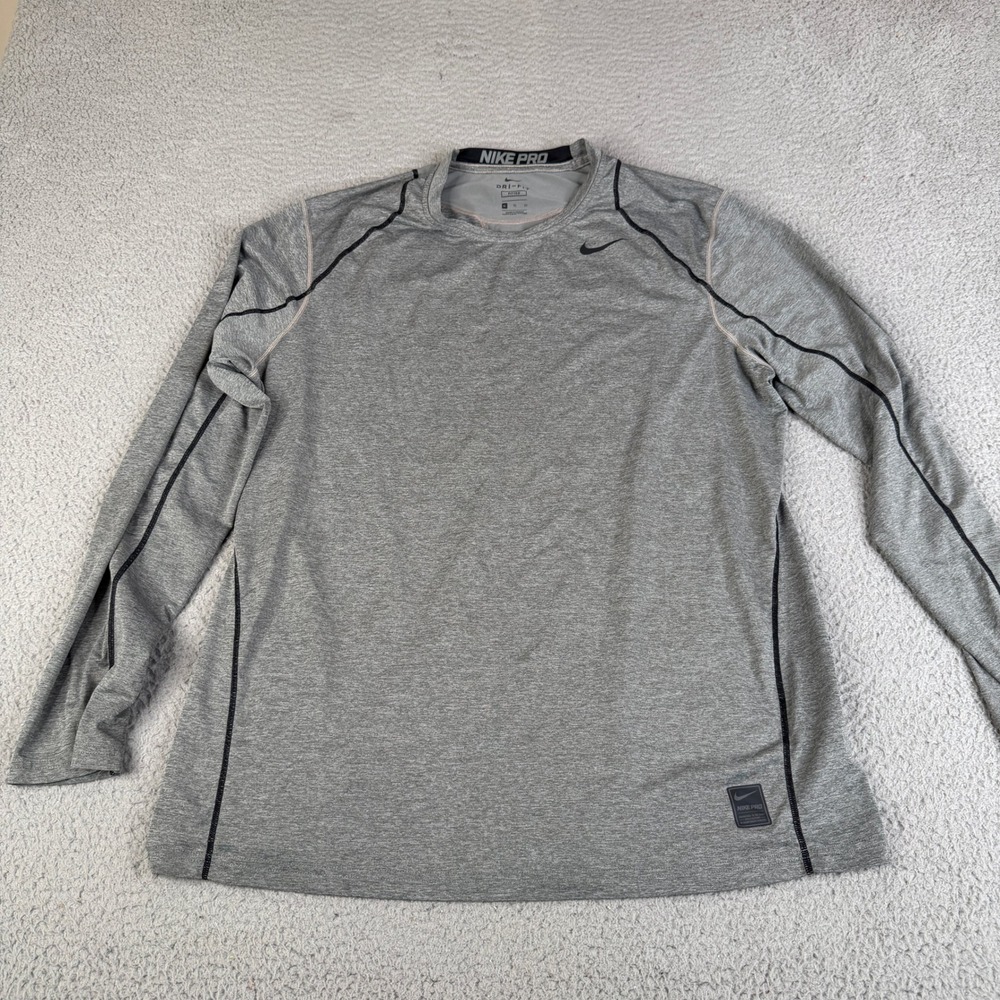 Nike Top Mens XL Gray Nike Pro Dri-FIT Fitted Long Sleeve Shirt Mesh Workout